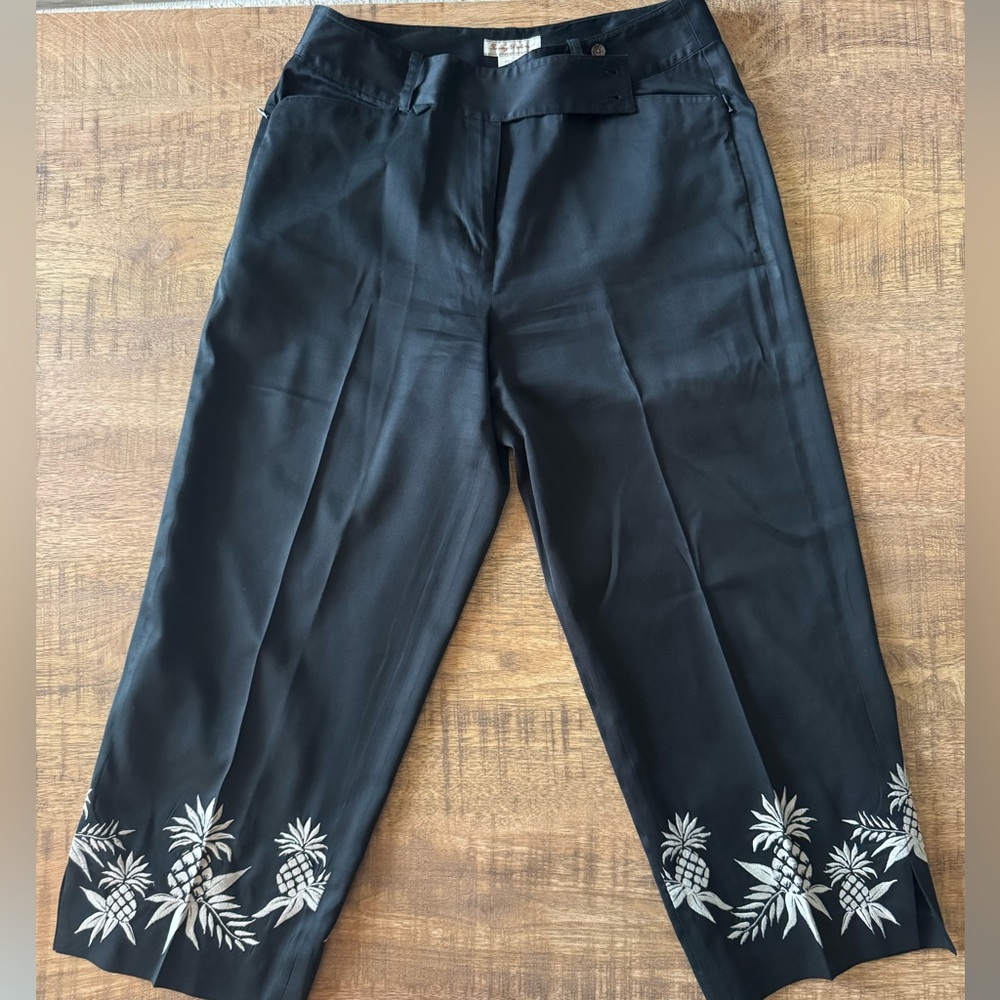 Tommy Bahama Women’s Silk Blend Pineapples Embroidered Pants Size 6